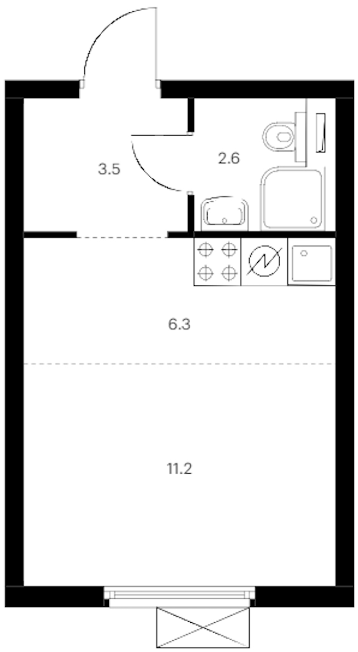 Квартира студия 23.6 м², 2/14 эт., ЖК «Витебский парк»